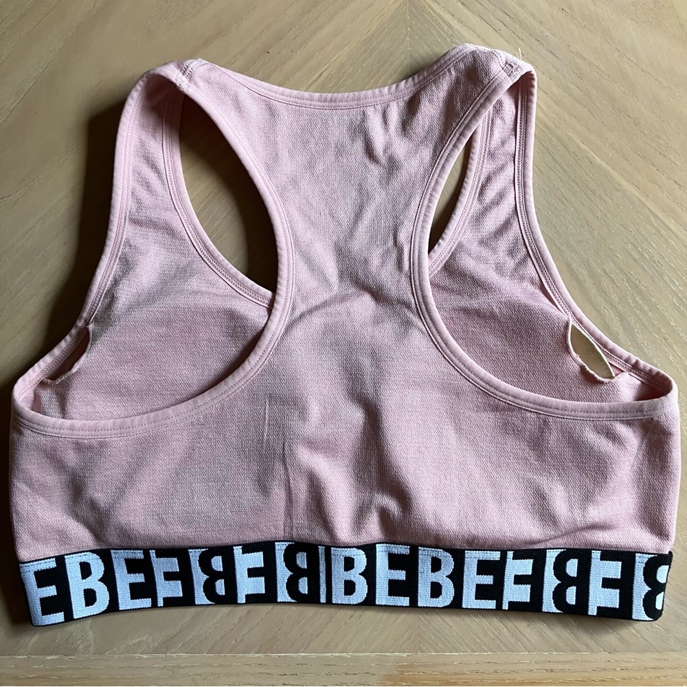 BEBE SPORT Pink Logo Racerback Sports Bra Large L - Picture 2 of 3